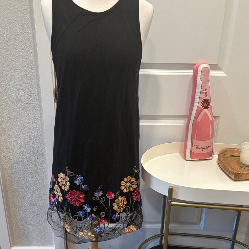 NWT Cupshe Black Dress with Floral Overlay